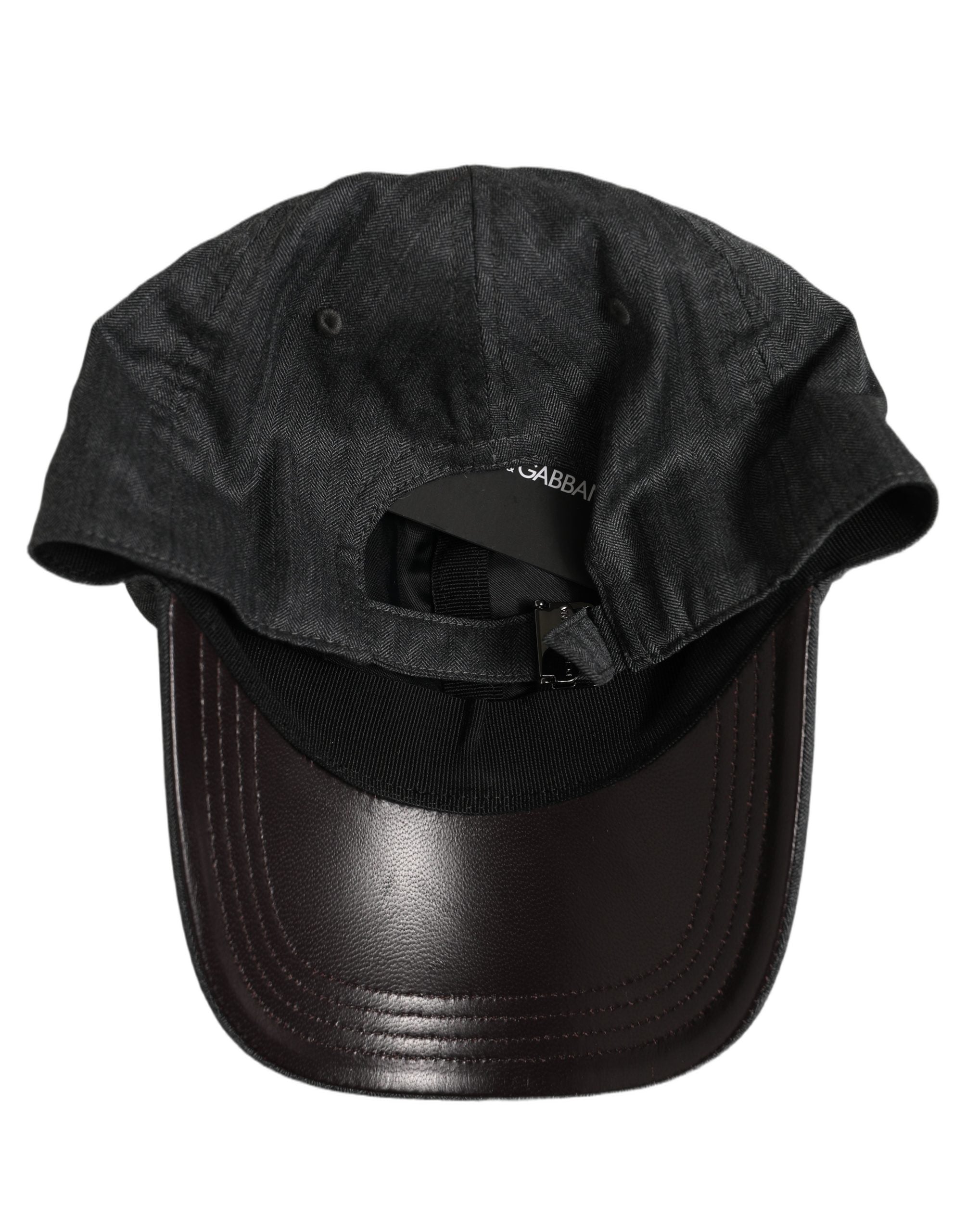Dolce & Gabbana Men Dark Gray Herringbone Baseball Cap Hat Dolce & Gabbana
