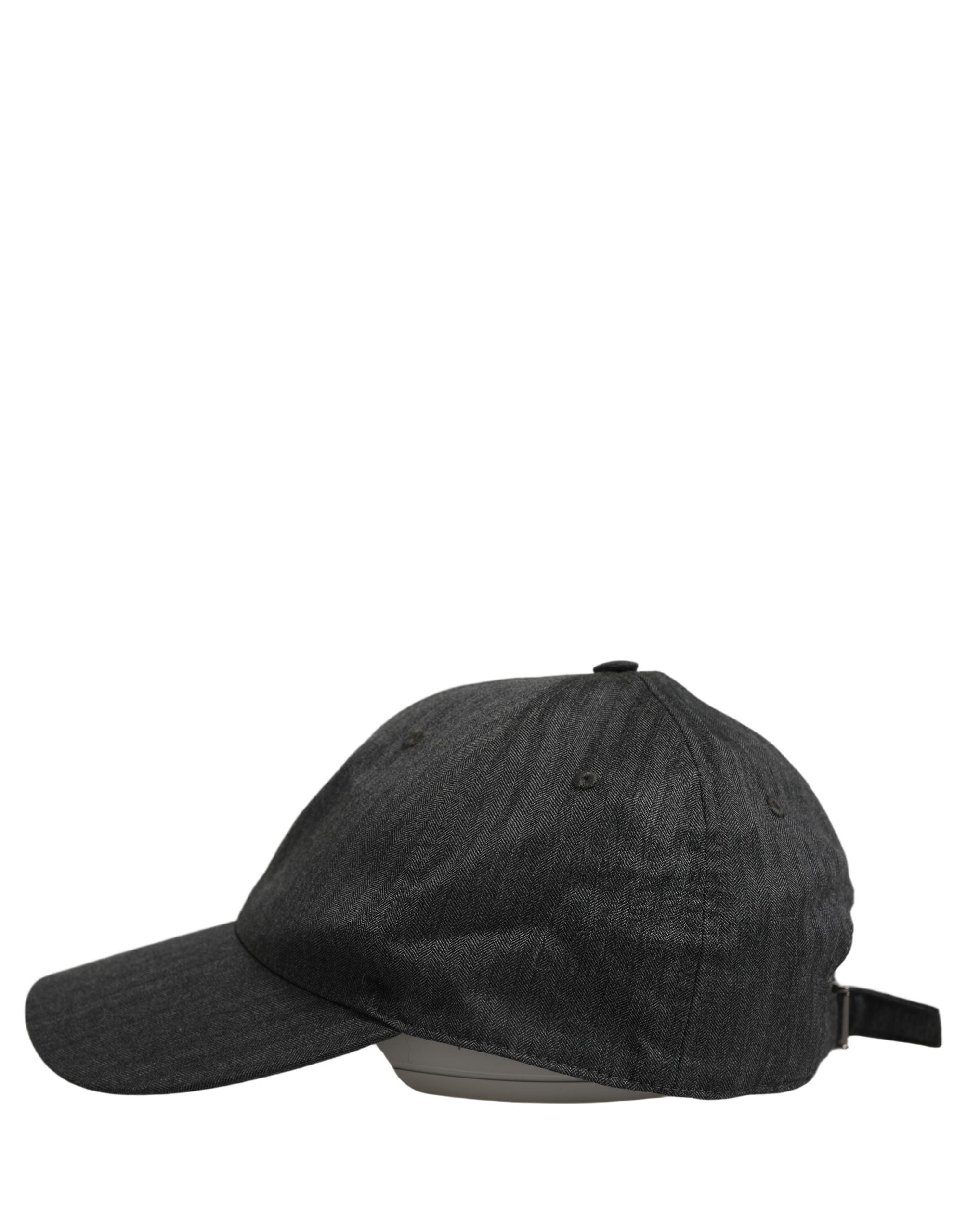 Dolce & Gabbana Men Dark Gray Herringbone Baseball Cap Hat Dolce & Gabbana