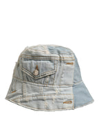 Dolce & Gabbana Men Blue Patchwork Cotton Denim Bucket Cap Hat Dolce & Gabbana