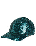 Dolce & Gabbana green cotton baseball cap with sequin embellishments, 6-panel design, men's fashion accessory.
