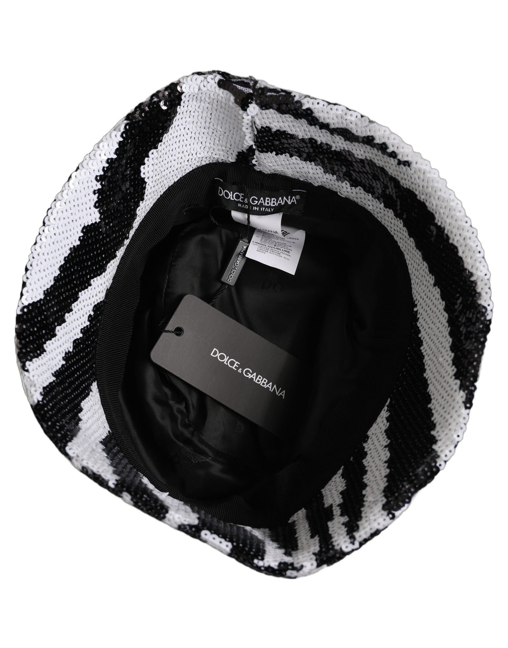 Dolce & Gabbana Men Black White Zebra Sequin Bucket Cap Hat Dolce & Gabbana