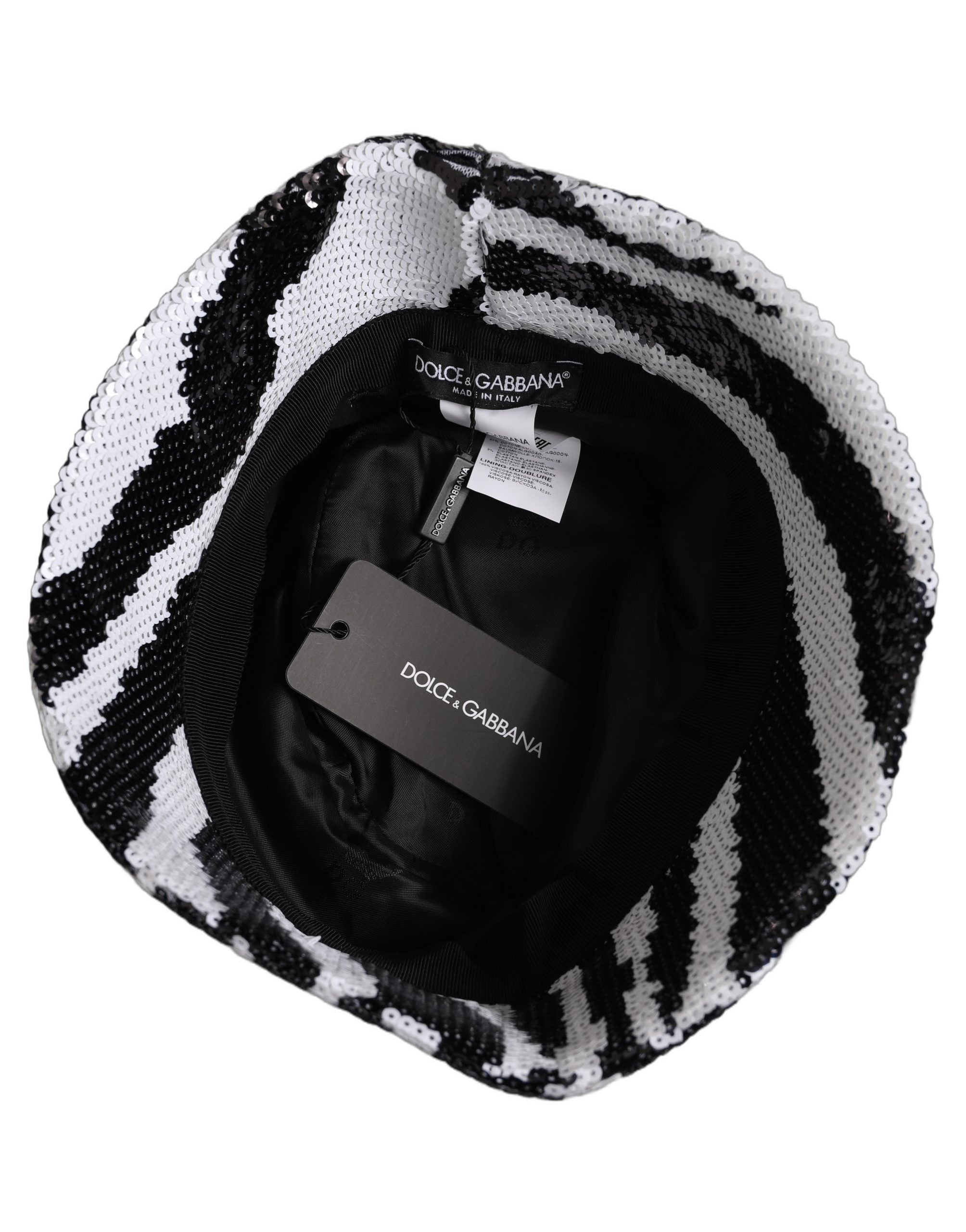 Dolce & Gabbana Men Black White Zebra Sequin Bucket Cap Hat Dolce & Gabbana
