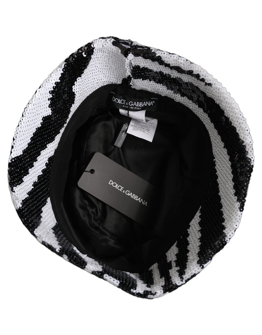 Dolce & Gabbana Men Black White Zebra Sequin Bucket Cap Hat Dolce & Gabbana