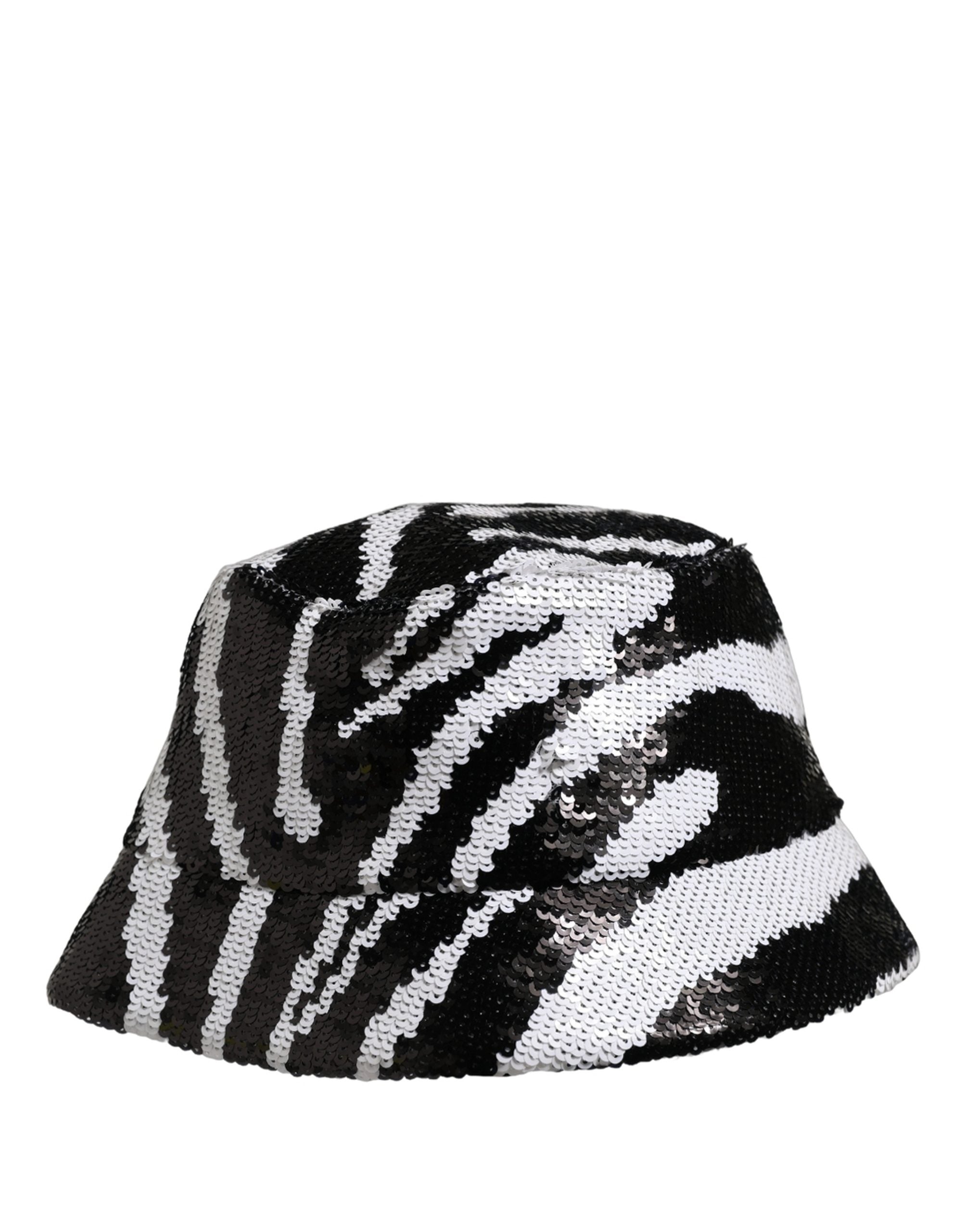 Dolce & Gabbana Men Black White Zebra Sequin Bucket Cap Hat Dolce & Gabbana