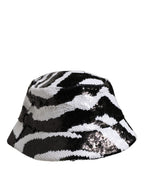 Dolce & Gabbana Men Black White Zebra Sequin Bucket Cap Hat Dolce & Gabbana