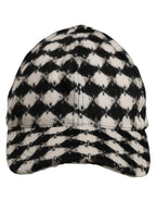 Dolce & Gabbana Men Black White Diamond Wool Baseball Cap Hat Dolce & Gabbana