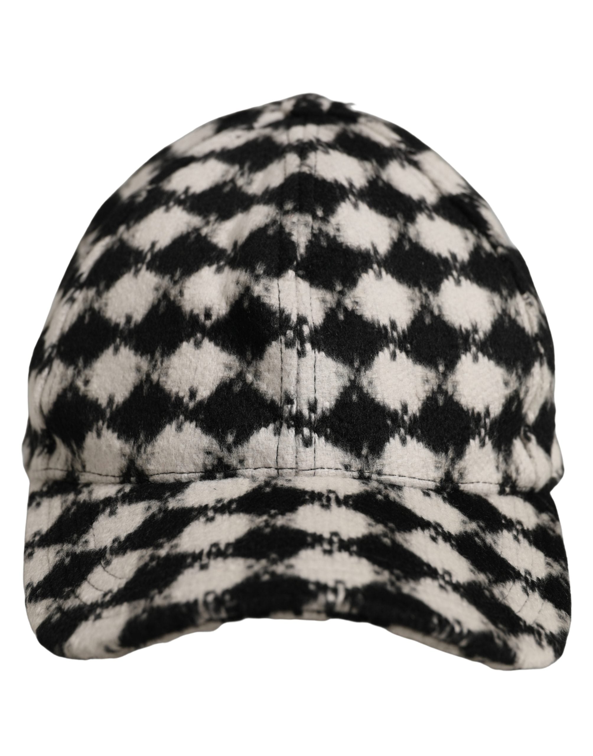 Dolce & Gabbana Men Black White Diamond Wool Baseball Cap Hat Dolce & Gabbana