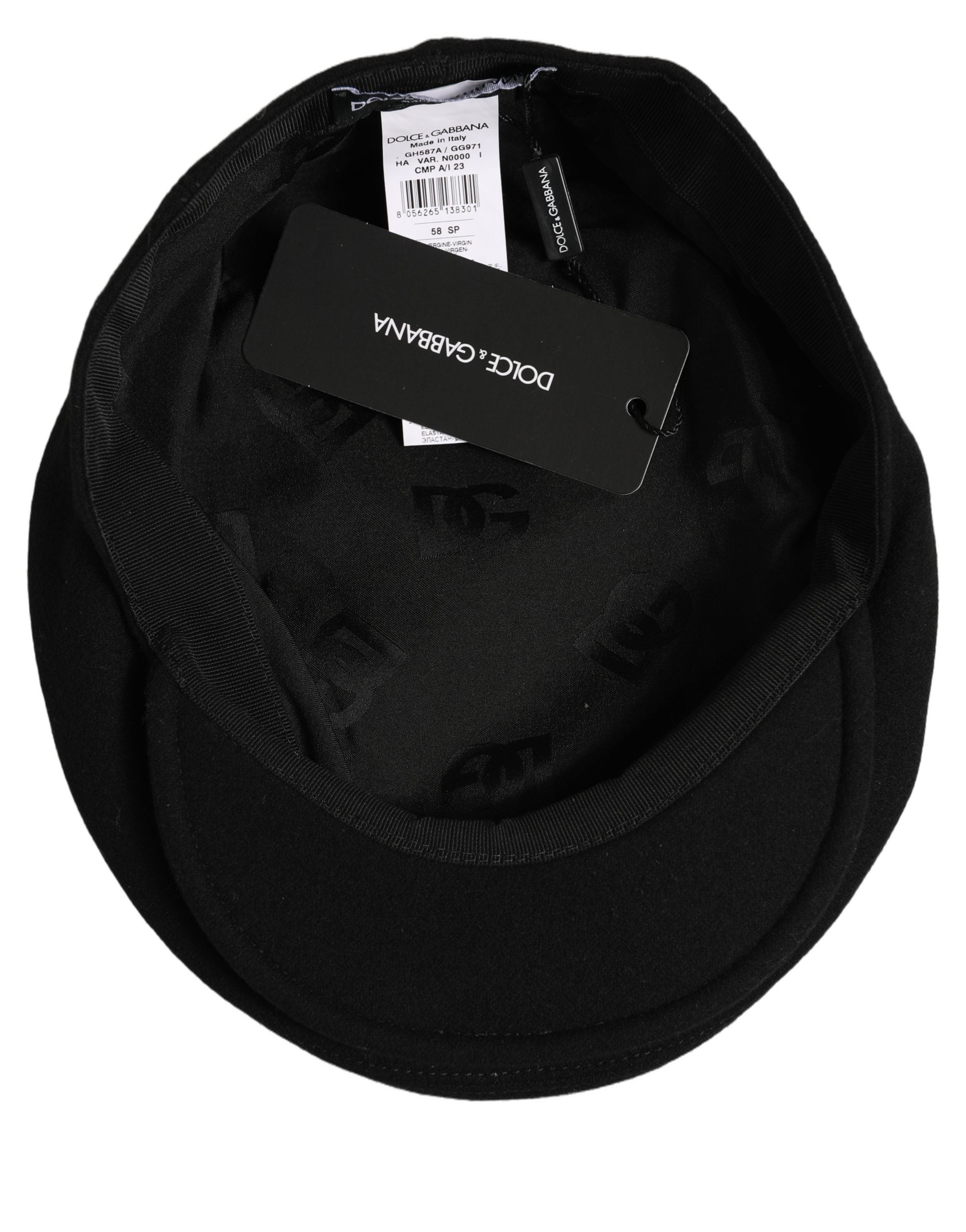 Dolce & Gabbana Men Black Wool Blend Flat Cloth Newsboy Cap Hat Dolce & Gabbana
