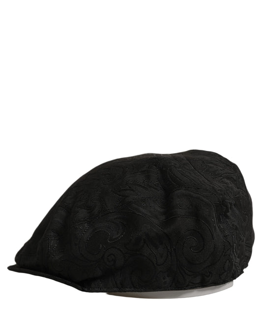 Dolce & Gabbana Men Black Floral Jacquard Newsboy Capello Hat Dolce & Gabbana