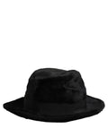 Dolce & Gabbana men's black wide brim fedora hat with classic style and structured crown, made from high-quality materials.