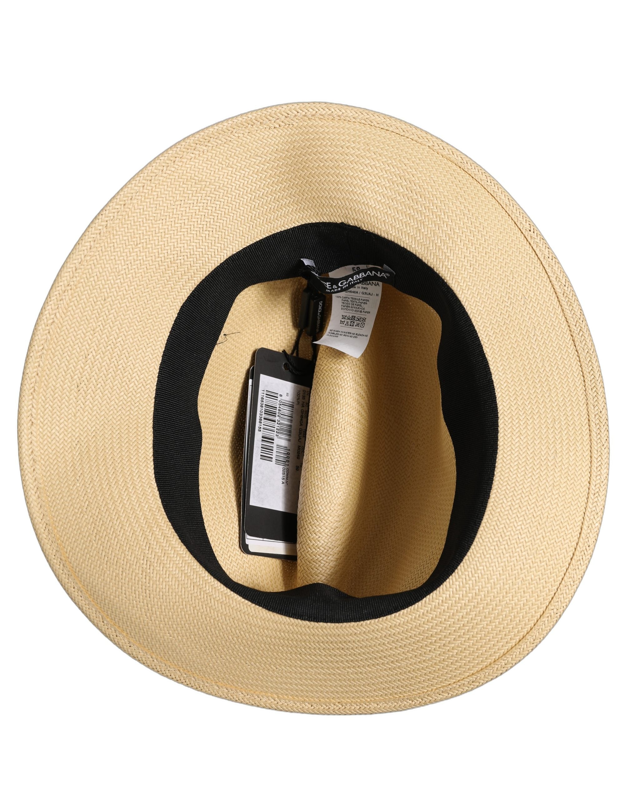 Dolce & Gabbana Men Beige Paper Straw Fedora Panama Capello Hat Dolce & Gabbana