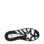 Jimmy Choo black leather low top sneakers with sleek design and white rubber soles.