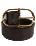 Dolce & Gabbana brown python leather belt with gold metal buckle, stylish accessory with textured snake skin finish.