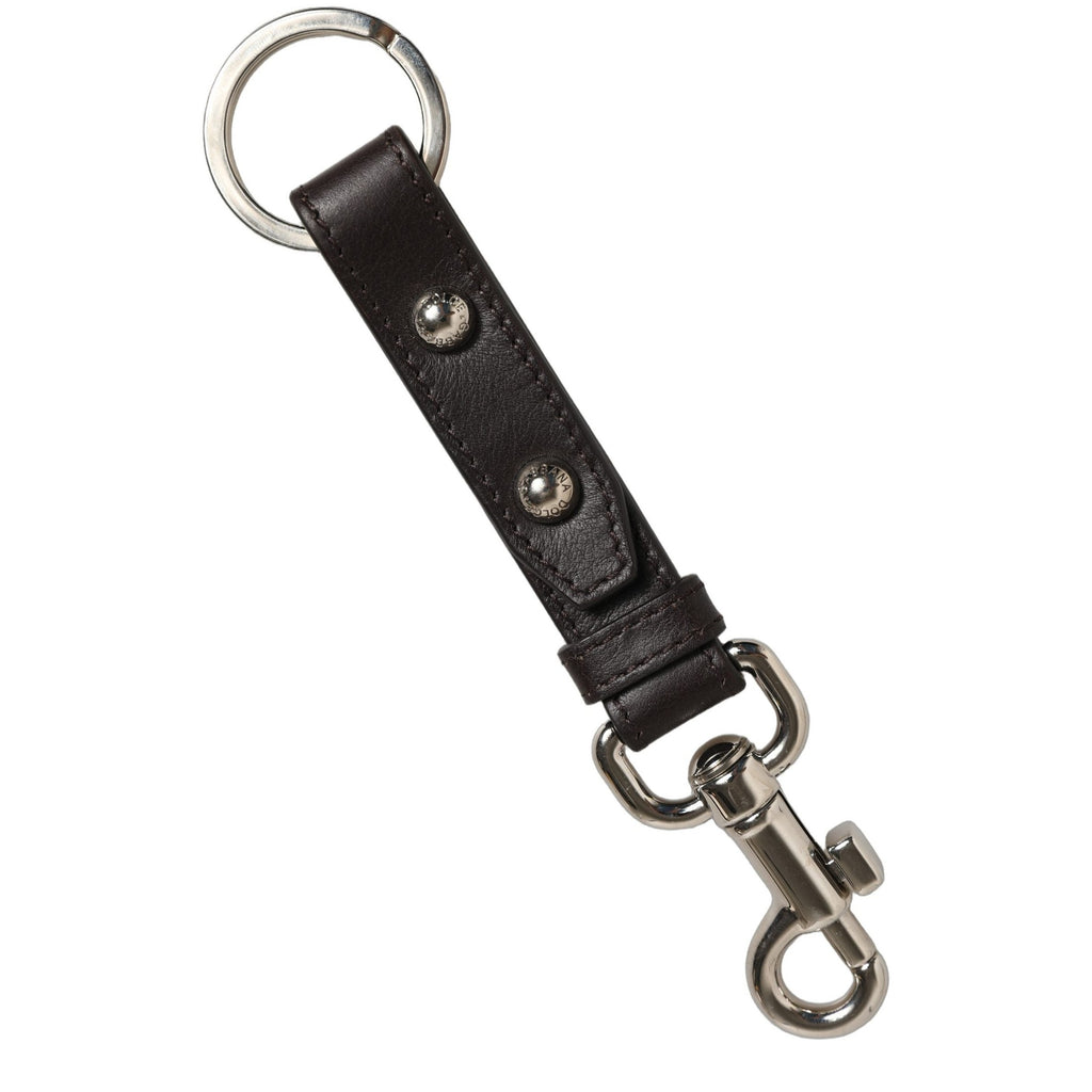 Dolce & Gabbana Black Plain Leather Silver Brass Keyring Holder Keychain Dolce & Gabbana