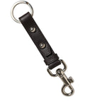 Dolce & Gabbana black leather keyring holder with silver brass keychain, plain design, compact and stylish accessory.