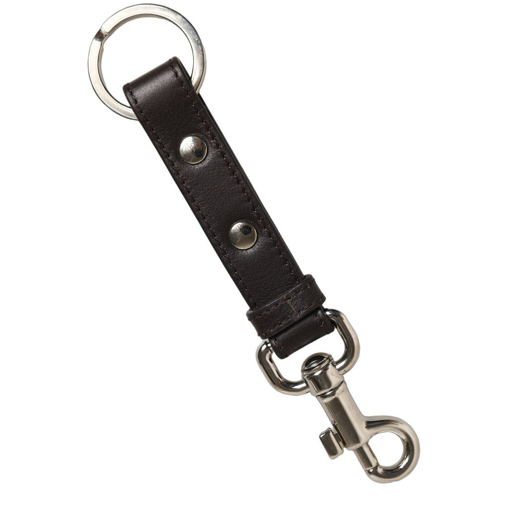Dolce & Gabbana Black Plain Leather Silver Brass Keyring Holder Keychain Dolce & Gabbana