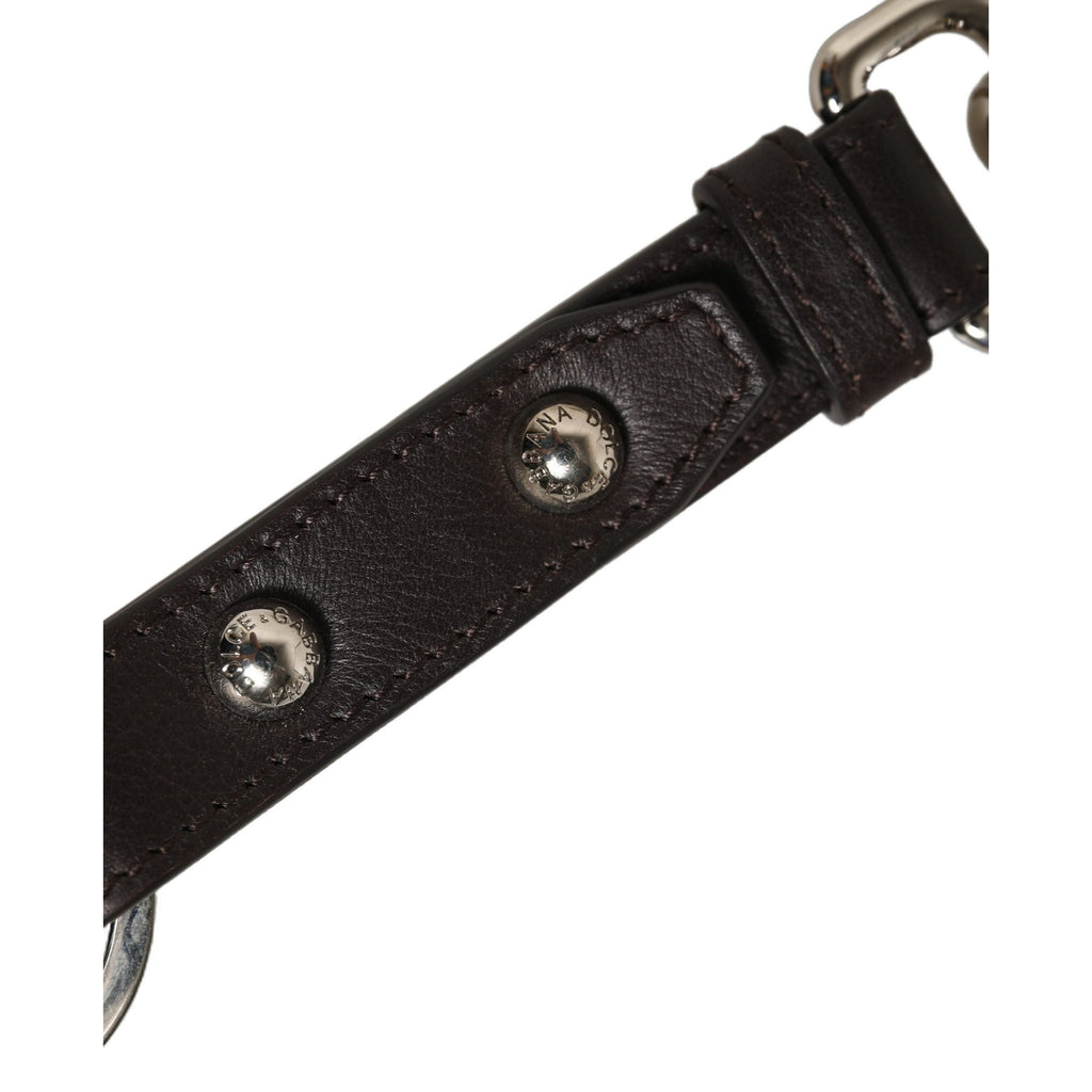 Dolce & Gabbana Black Plain Leather Silver Brass Keyring Holder Keychain Dolce & Gabbana