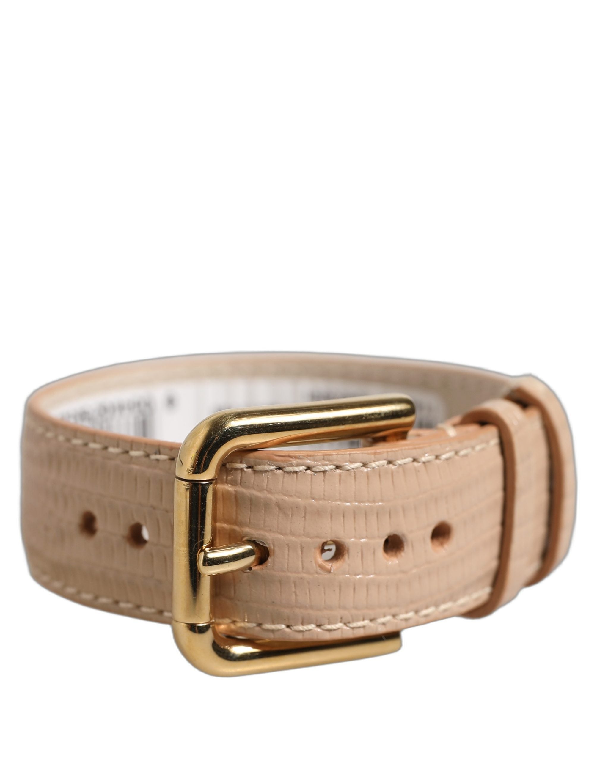 Dolce & Gabbana Beige Textured Leather Gold Buckle Belt Strap Bracelet Dolce & Gabbana