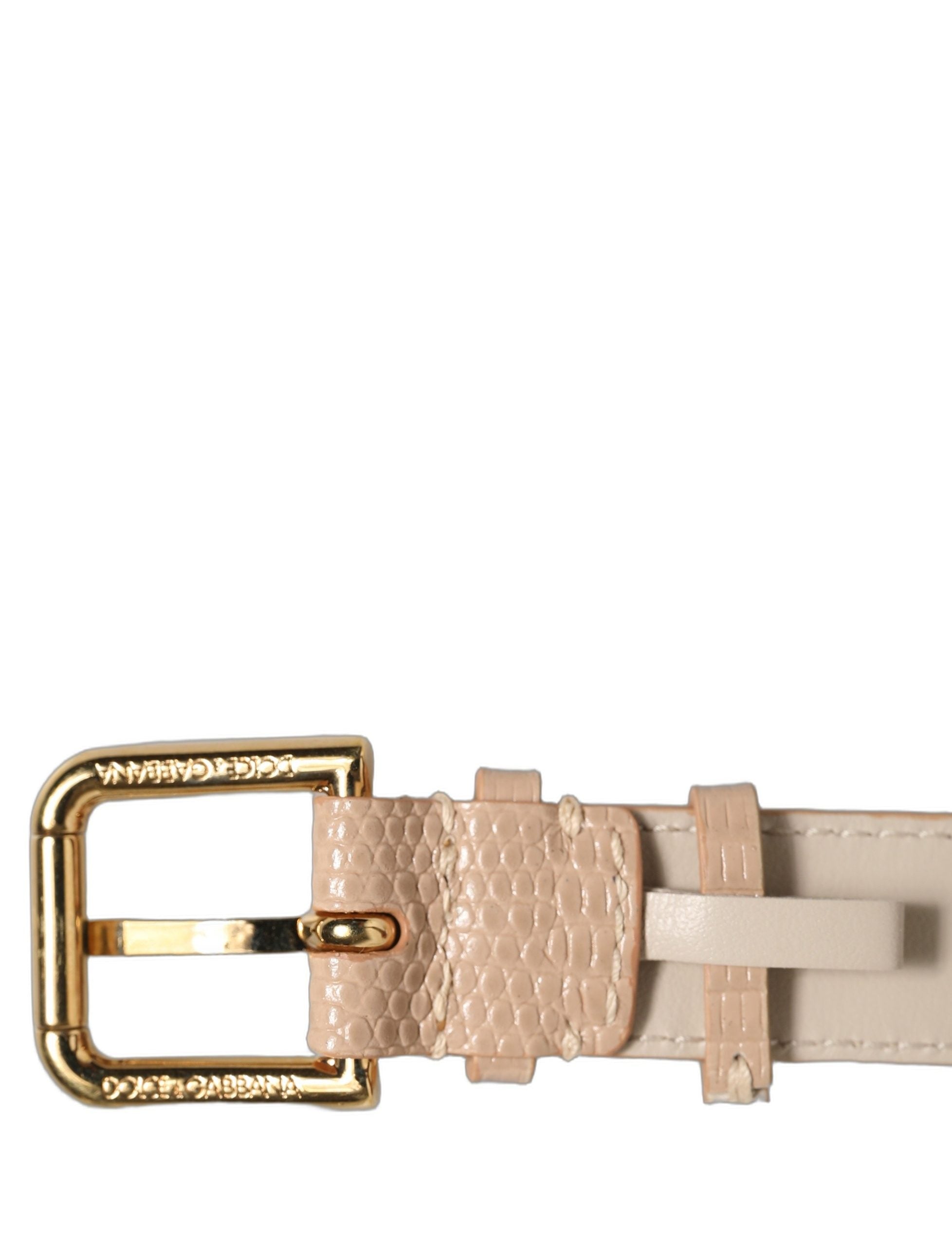 Dolce & Gabbana Beige Textured Leather Gold Buckle Belt Strap Bracelet Dolce & Gabbana