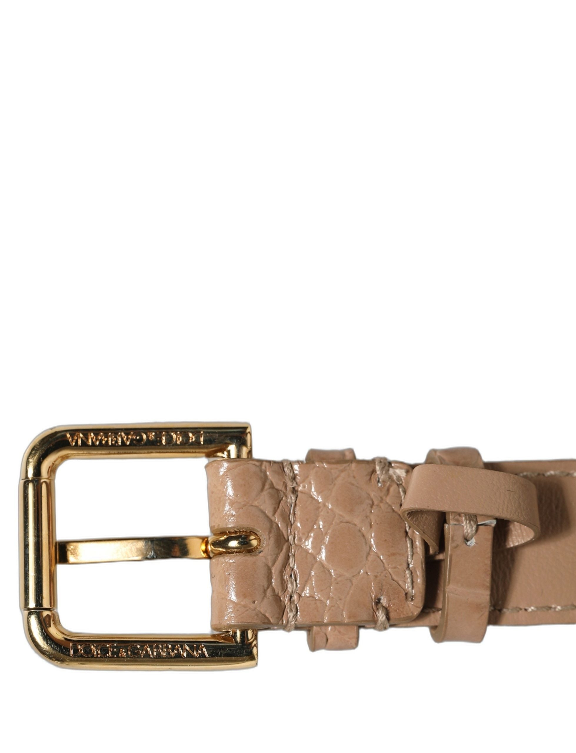 Dolce & Gabbana Brown Embossed Leather Gold Buckle Belt Strap Bracelet Dolce & Gabbana