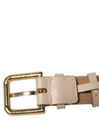 Dolce & Gabbana Beige Calfskin Leather Gold Buckle Belt Strap Bracelet Dolce & Gabbana