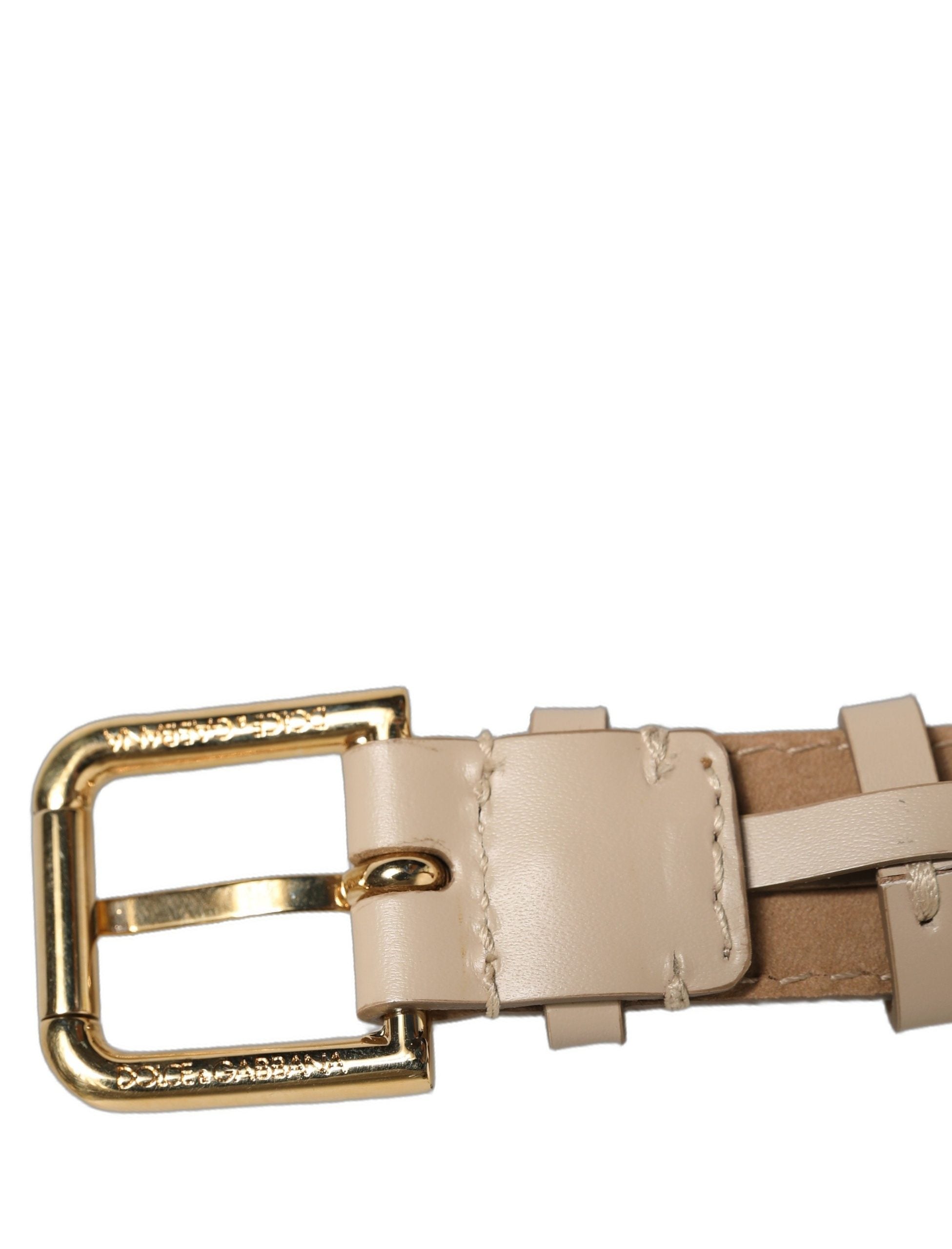 Dolce & Gabbana Beige Calfskin Leather Gold Buckle Belt Strap Bracelet Dolce & Gabbana