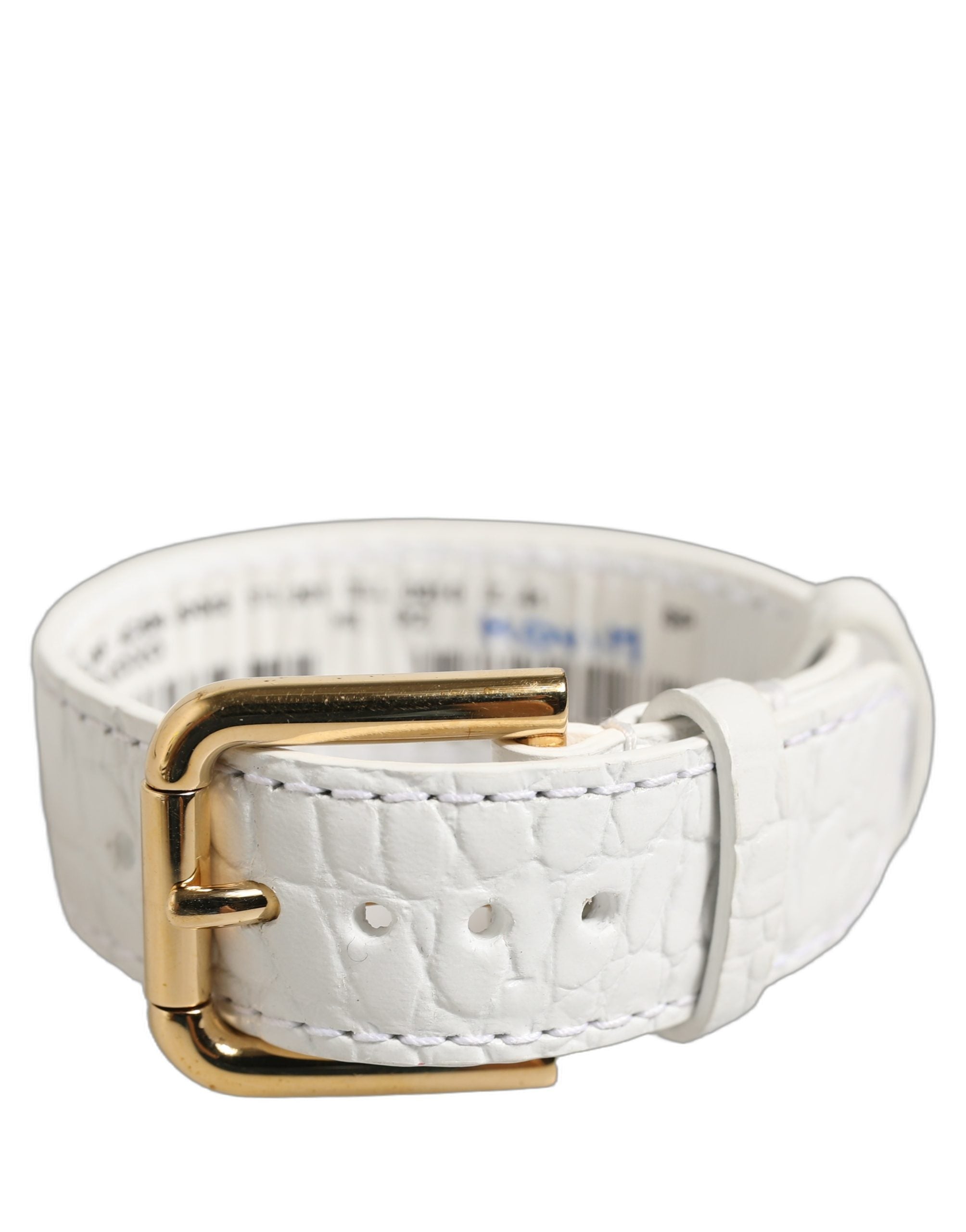 Dolce & Gabbana White Embossed Leather Gold Buckle Belt Strap Bracelet Dolce & Gabbana