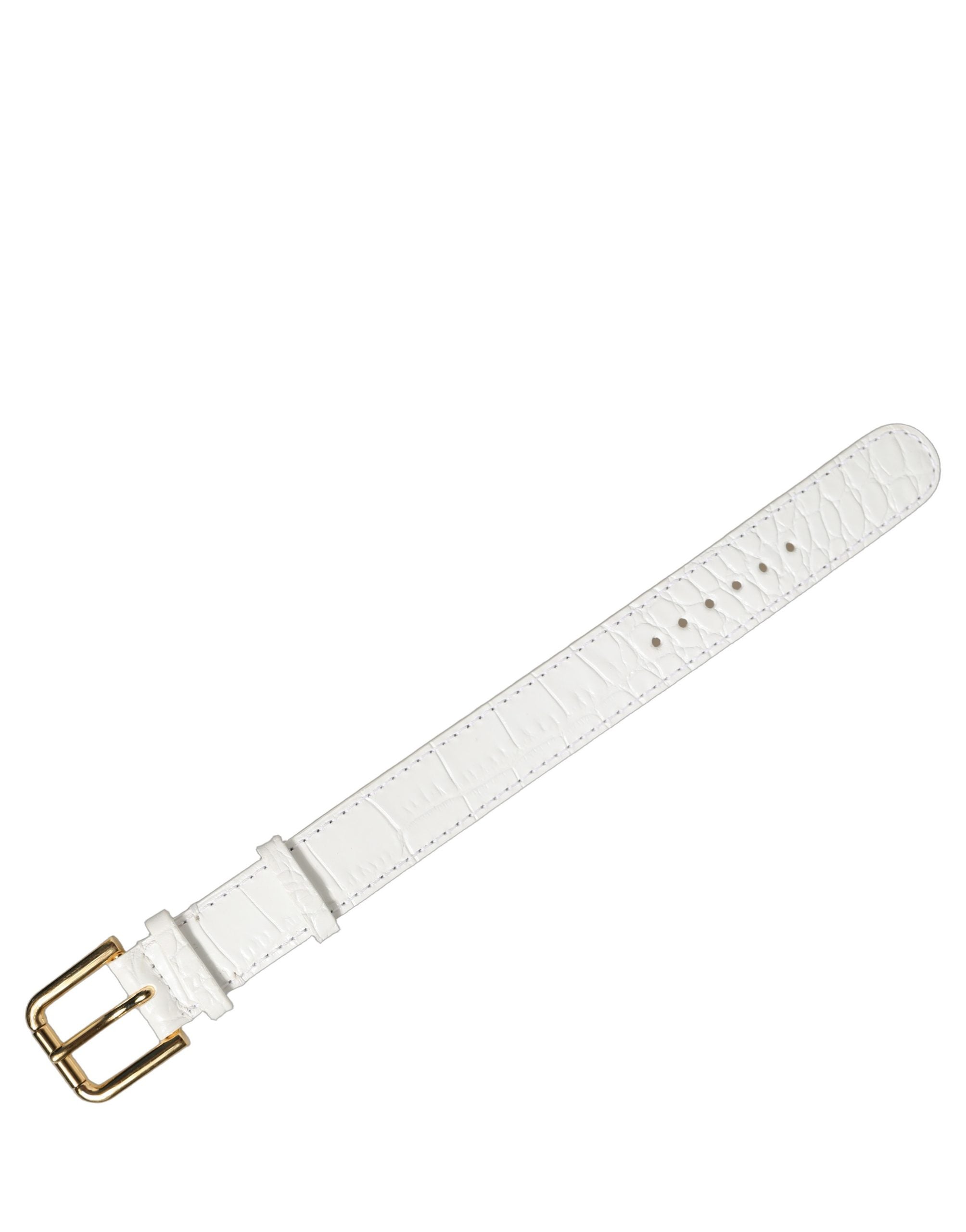 Dolce & Gabbana White Embossed Leather Gold Buckle Belt Strap Bracelet Dolce & Gabbana