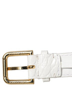 Dolce & Gabbana White Embossed Leather Gold Buckle Belt Strap Bracelet Dolce & Gabbana