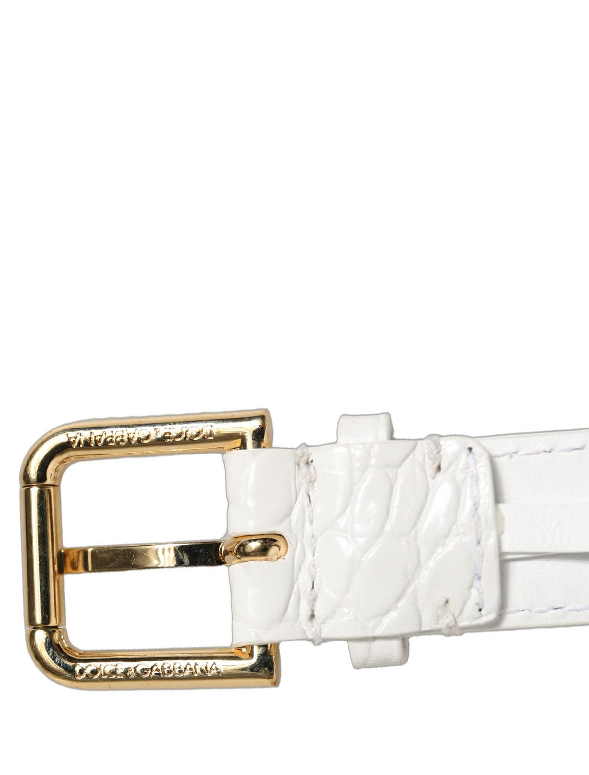 Dolce & Gabbana White Embossed Leather Gold Buckle Belt Strap Bracelet Dolce & Gabbana