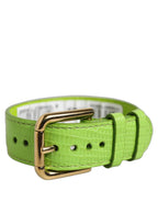 Dolce & Gabbana Green Textured Leather Gold Buckle Belt Strap Bracelet Dolce & Gabbana