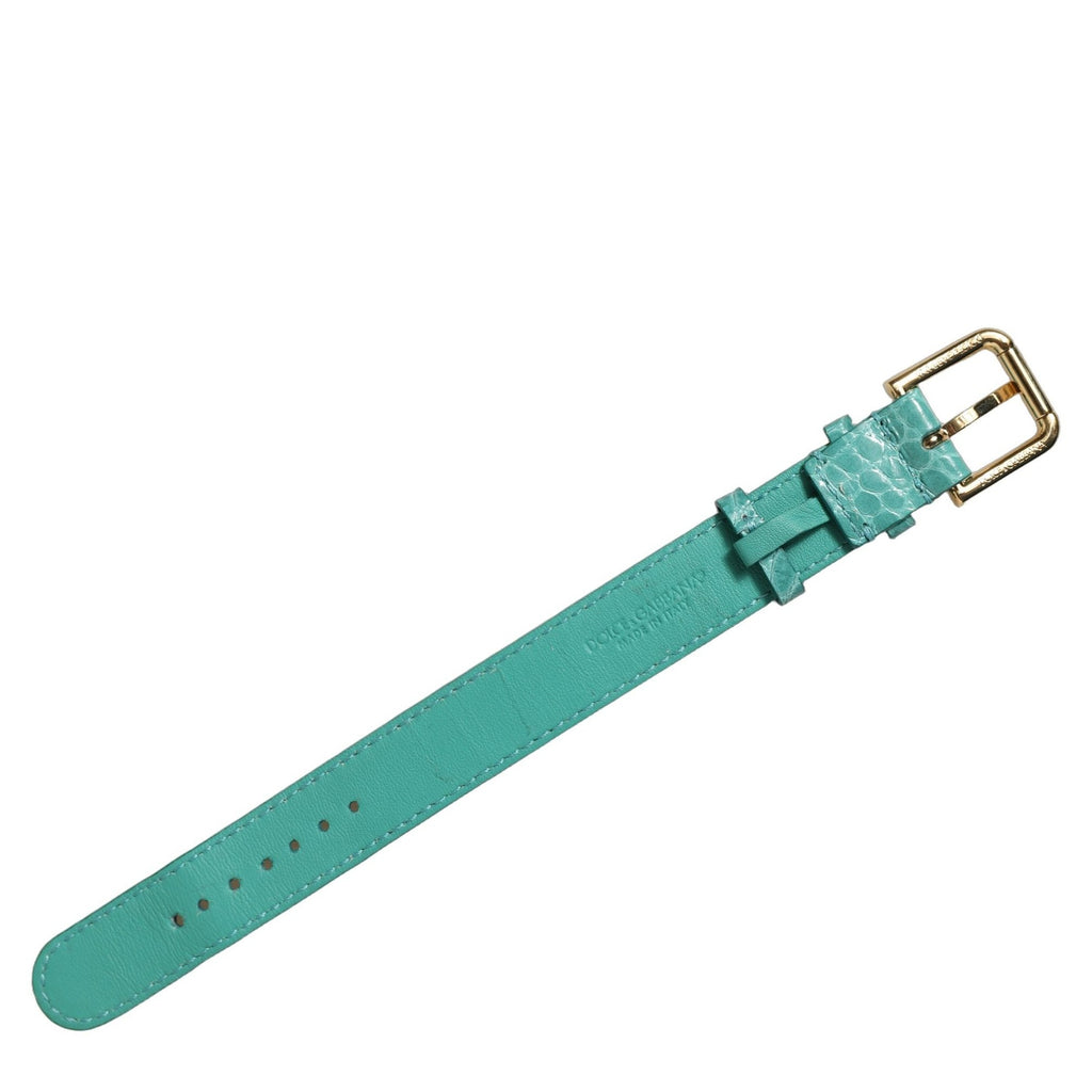 Dolce & Gabbana Blue Embossed Leather Gold Buckle Belt Strap Bracelet Dolce & Gabbana