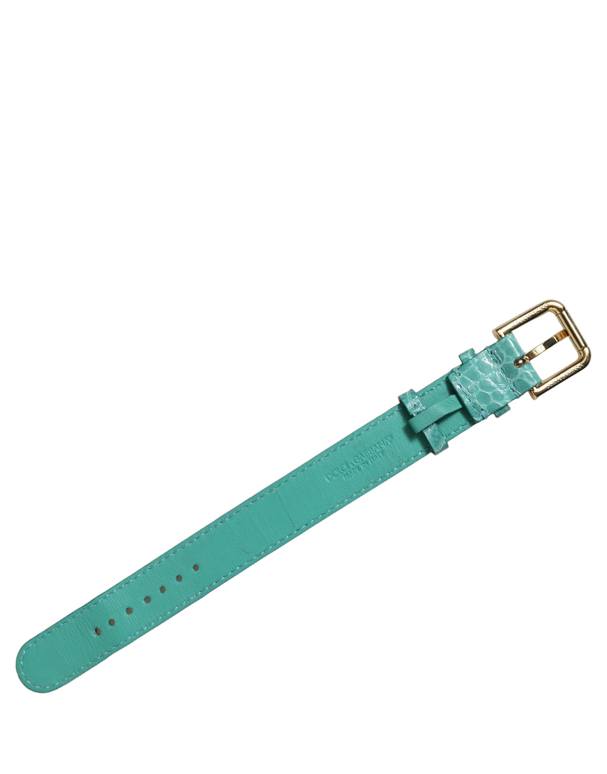 Dolce & Gabbana Blue Embossed Leather Gold Buckle Belt Strap Bracelet Dolce & Gabbana