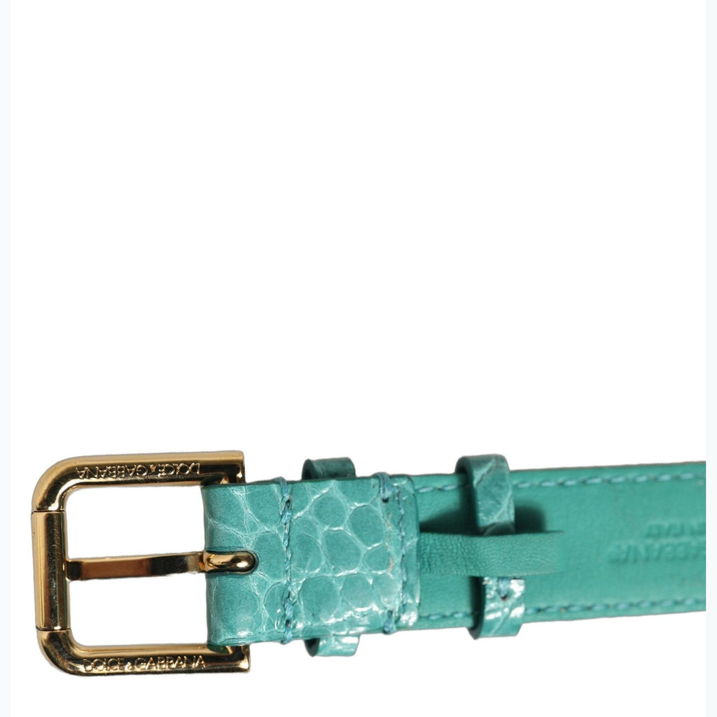 Dolce & Gabbana Blue Embossed Leather Gold Buckle Belt Strap Bracelet Dolce & Gabbana