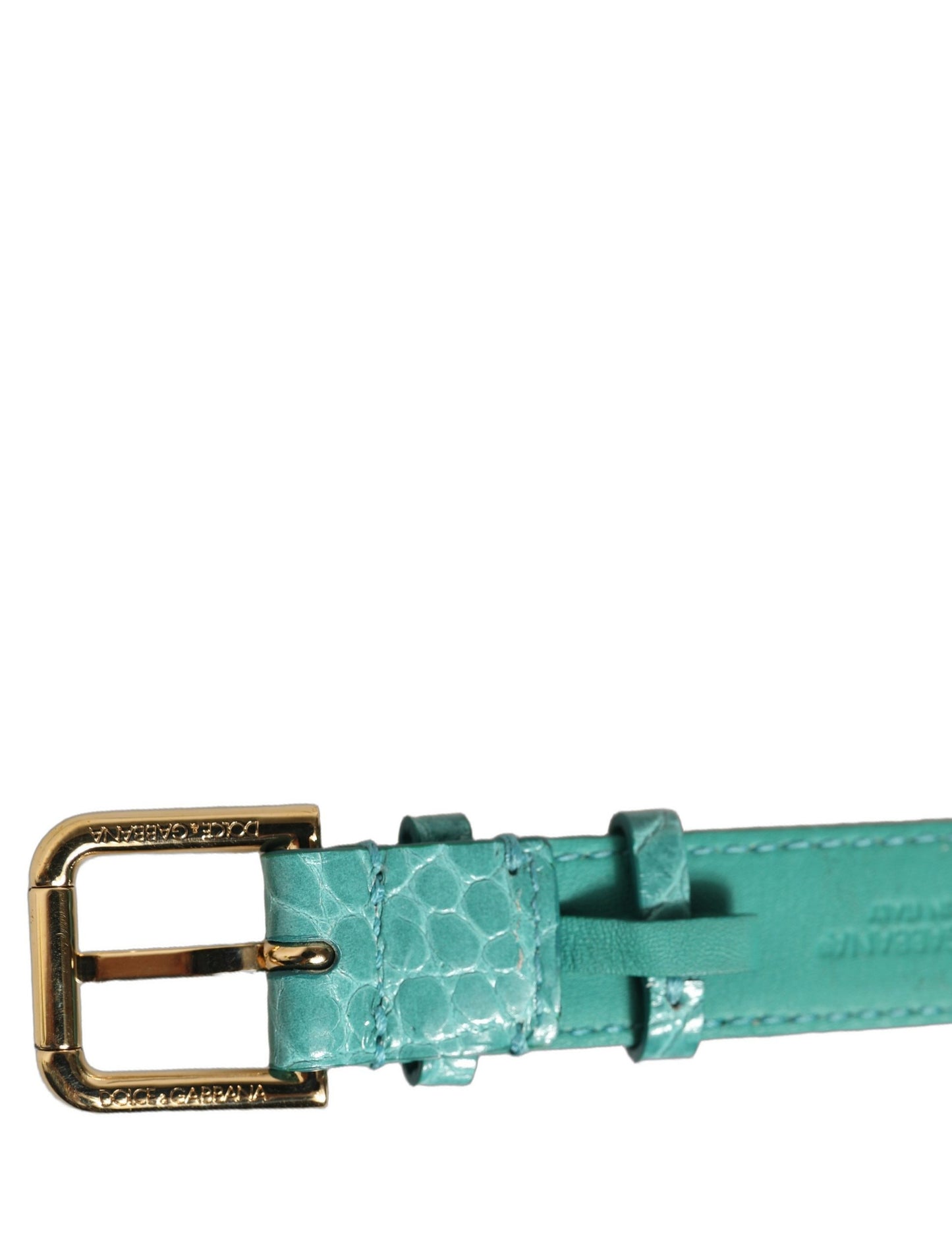 Dolce & Gabbana Blue Embossed Leather Gold Buckle Belt Strap Bracelet Dolce & Gabbana