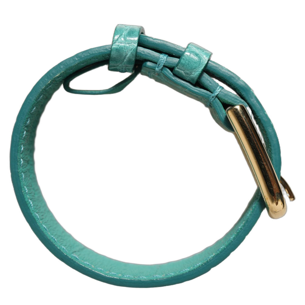 Dolce & Gabbana Blue Embossed Leather Gold Buckle Belt Strap Bracelet Dolce & Gabbana