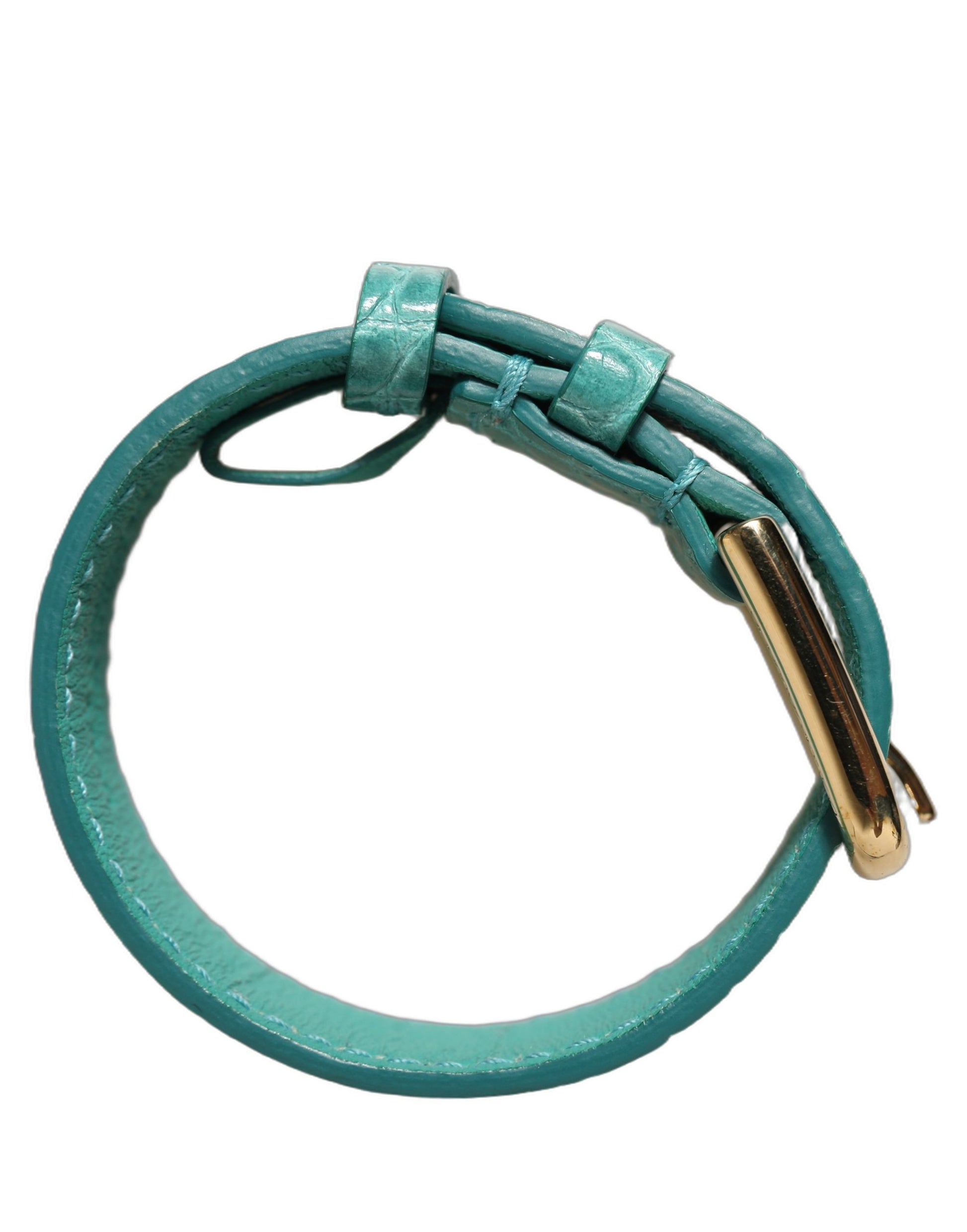 Dolce & Gabbana Blue Embossed Leather Gold Buckle Belt Strap Bracelet Dolce & Gabbana