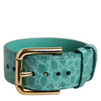 Dolce & Gabbana Blue Embossed Leather Gold Buckle Belt Strap Bracelet Dolce & Gabbana