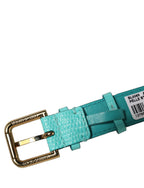 Dolce & Gabbana Blue Textured Leather Gold Buckle Belt Strap Bracelet Dolce & Gabbana