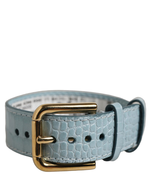 Dolce & Gabbana Blue Embossed Leather Gold Buckle Belt Strap Bracelet Dolce & Gabbana
