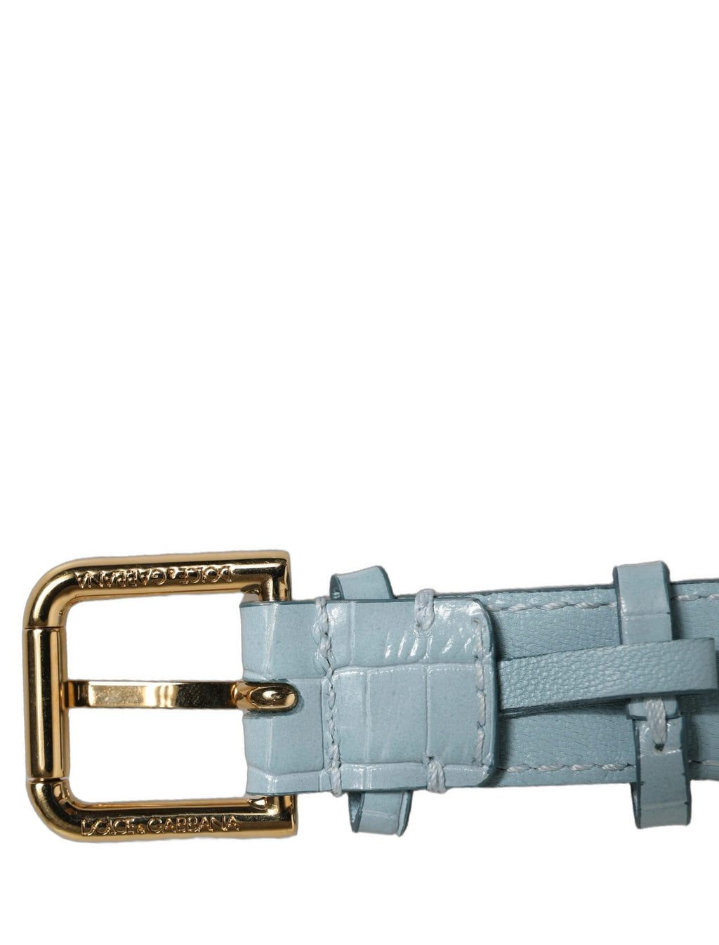 Dolce & Gabbana Blue Embossed Leather Gold Buckle Belt Strap Bracelet Dolce & Gabbana