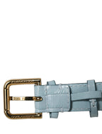 Dolce & Gabbana Blue Embossed Leather Gold Buckle Belt Strap Bracelet Dolce & Gabbana