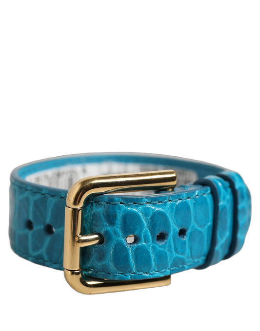 Dolce & Gabbana Blue Embossed Leather Gold Buckle Belt Strap Bracelet Dolce & Gabbana