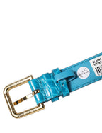 Dolce & Gabbana Blue Embossed Leather Gold Buckle Belt Strap Bracelet Dolce & Gabbana