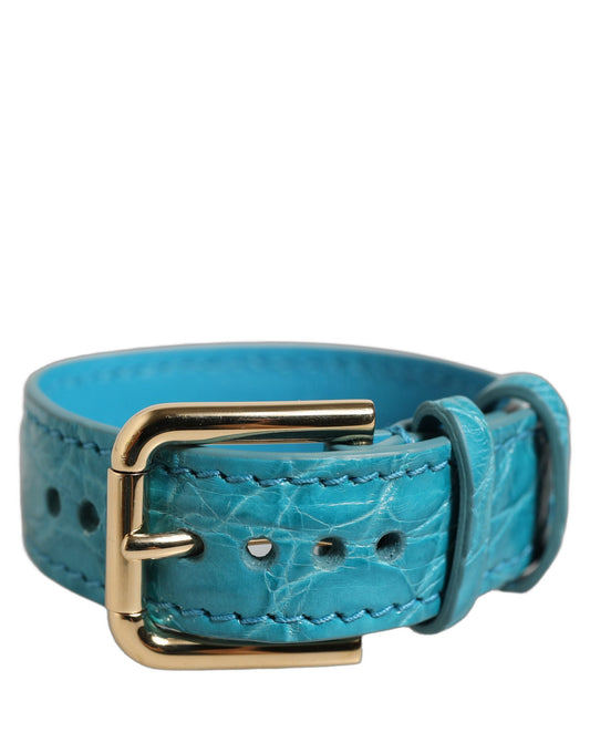 Dolce & Gabbana Turquoise Texture Leather Gold Buckle Belt Strap Bracelet Dolce & Gabbana