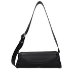 Jil Sander black leather crossbody bag with sleek design and adjustable strap, featuring minimalist style and subtle branding.