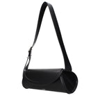 Jil Sander black leather crossbody bag with sleek design and adjustable strap, featuring minimalist style and subtle branding.
