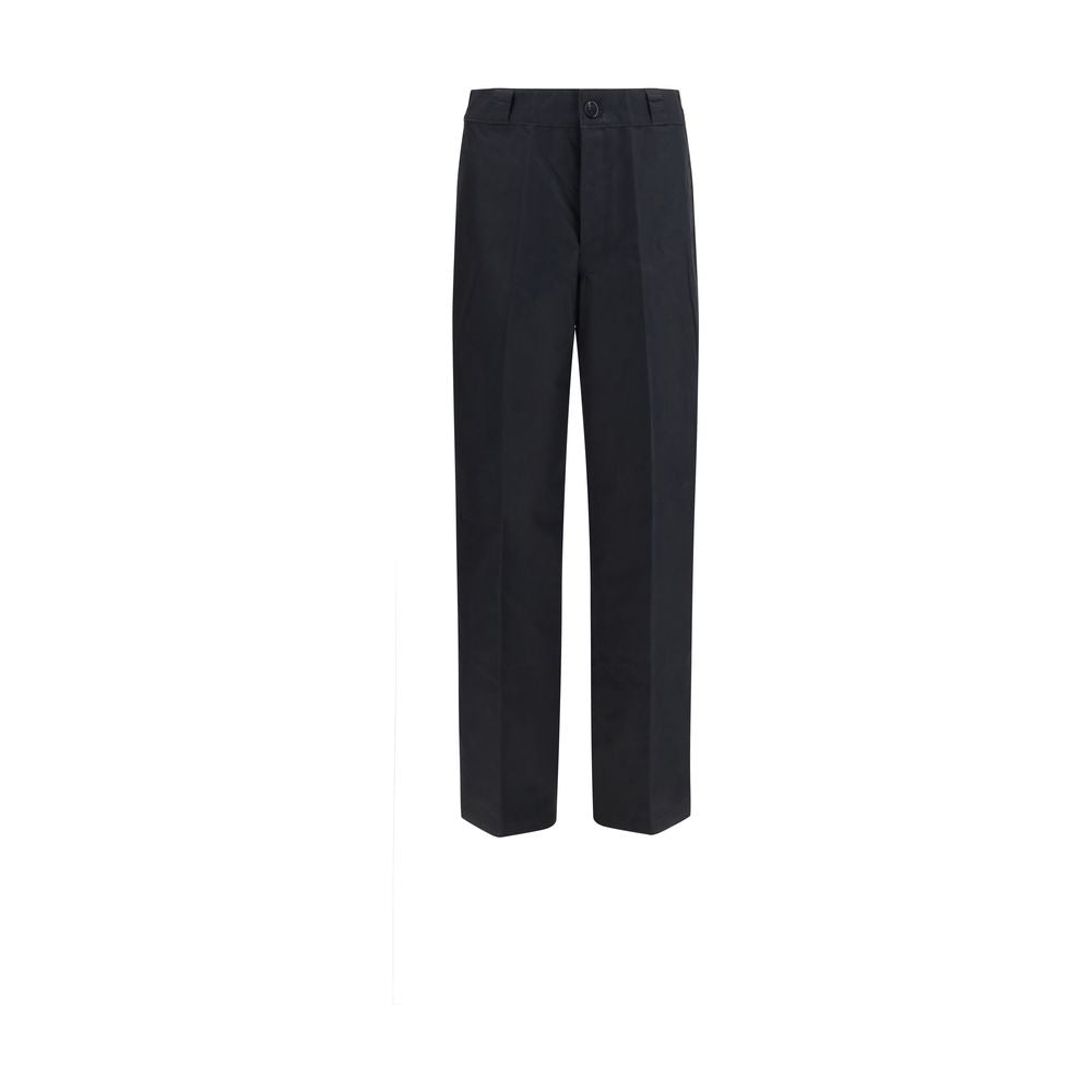 Prada black cotton casual pants with a relaxed fit, featuring a sleek design and subtle branding details.