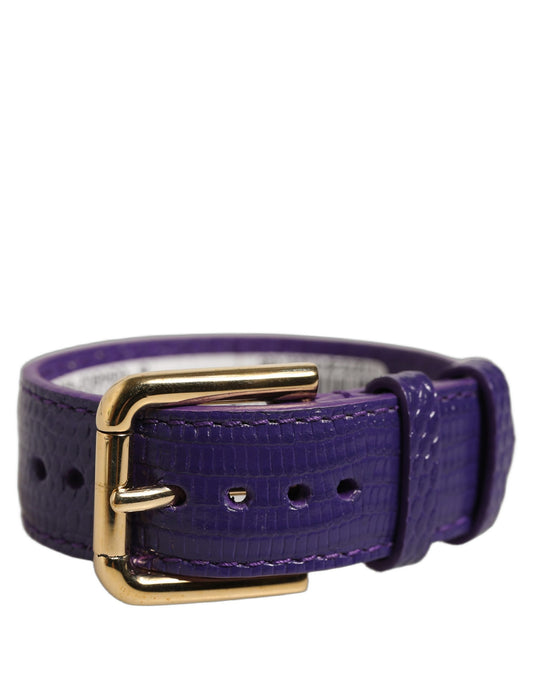 Dolce & Gabbana Violet Textured Leather Gold Buckle Belt Strap Bracelet Dolce & Gabbana