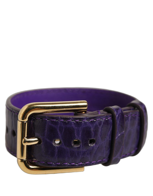 Dolce & Gabbana Violet Embossed Leather Gold Buckle Belt Strap Bracelet Dolce & Gabbana
